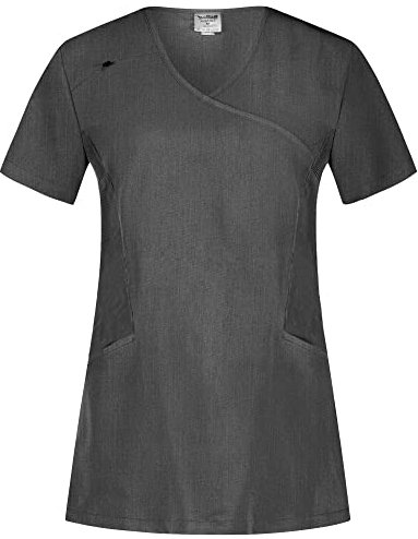 B-well Justina Damen Kasack für Pflege und Altenpflege - Berufskleidung Kurzarm V-Ausschnitt Anti-Falten Mit Elasthan (Graue Melange, M)