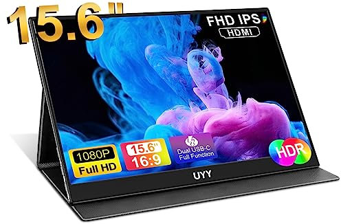 UYY Monitor portabel 15.6 Ultra-Thin FHD 1080P,2024 Travel IPS Monitor,HDR Gaming Monitor mit Smart Cover und Zwei Lautsprechern, HDMI,Type-C, |Laptop|PC|Phone|Mac|PS|Game Console