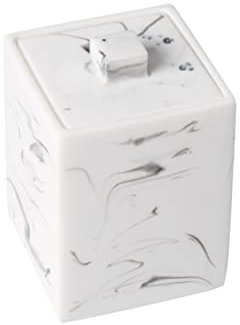 Alipis Bocal En Marbre Distributeur De Coton-tige Pot De Bidon De Salle De Bains Support De Cotons-tiges Porte Boules De Coton Produits De Beauté Marbrure Décorer Blanche
