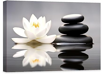 CCWACPP Zen Leinwand Wanddruck weißes Lotus Wandbild Blumen Stein Spa Gemälde Schlafzimmer Badezimmer Yoga Meditation spirituelle Raum Wanddekoration 30x45 cm