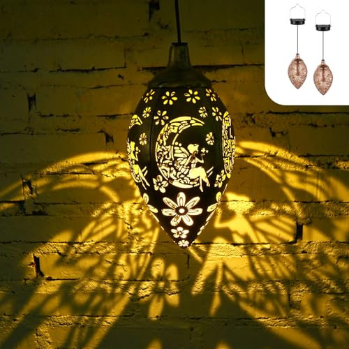 ZWOOS Lot de 2 Lampes Solaires à Suspendre en Extérieur pour Décoration de Jardin, Étanches pour Balcon, Terrasse, Projet de Beau Motif (Fée)