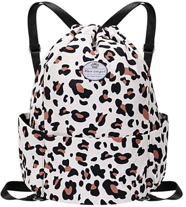 HUA ANGEL Beutel mit Kordelzug mit Blumendruck, leicht, wasserdicht, mit Seitentasche für Damen und Herren, Z-Leopardenmuster, Reiserucksäcke