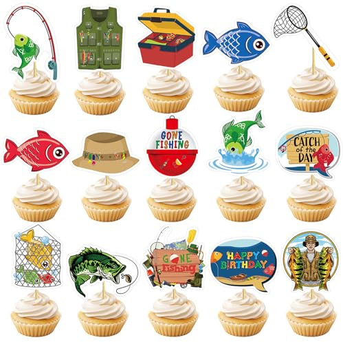 48pcs Fishing Cupcake Toppers