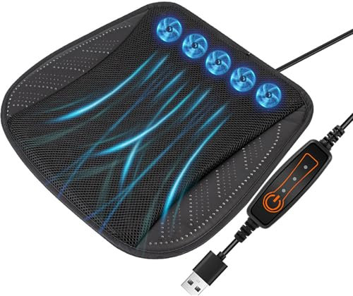 ATLION Autositz-Kühlkissen, belüftetes Sitzkissen, USB-Netzteil für Heimbüro, kühlendes Autositzkissen, Klimaanlage, Kühlkissen für Bürostuhl, LKW-Sitzkissen (schwarz)