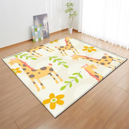 Rosa Gelb Grau Kinderteppich Cartoon Kätzchen Giraffe Koala Print Teppich für Kinderzimmer Kurzflor Jungen Mädchen Wohnzimmer Teppich Spielteppich Nachttisch Teppich Area Rug (Gelb,120x180 cm)