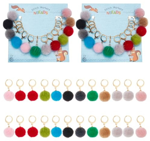 nbeads 24 Stück Pom Pom Maschenmarkierer, Häkel-Stichmarker Mit Fellknäuel Abnehmbarer Hebelhaken Verriegelbarer Stichmarker Zum Stricken Weben Nähen Schmuckherstellung