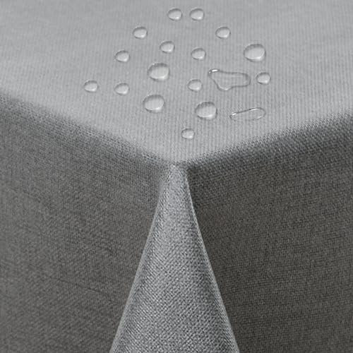 ATsense Tischdecke Abwaschbar Grau, Abwischbare Tischdecken Wasserabweisend Lotuseffekt, Fleckabweisend Table Cloth Leinenoptik, Tischtuch 140x220 cm Rechteckig
