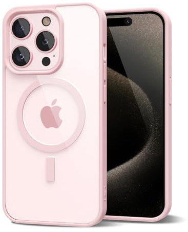 oakxco for iPhone 15 Pro Max Case Clear Magnetic Compatible with Magsafe, Thin Slim Transparent Non Yellowing, Hybrid Soft Silicone Bumper & Hard Plastic Protective Cover for Women, Light Pink