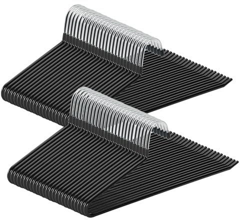 ABHENG Hosenbügel aus Metall, 50er-Pack, Kleiderbügel für Hosen mit offenen Enden, platzsparend, rutschfest, einfaches Aufhängen, 38B x 13H cm, Schwarz,AIY0550B