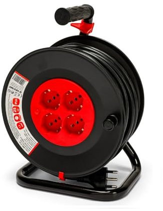 PROLUNGA ELETTRICA 25 METRI CON AVVOLGICAVO H05VV-F 3G1,5 mm² CON 4 PRESE SCHUKO 10/16A 2P+T 220V MONOFASE SPINA 16A 3200W MARCA VELAMP