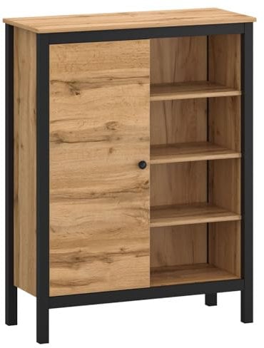 Feldmann Preiswert Wohnen Highboard Kommode Palmer 92x38x120,5cm Wotan Eiche schwarz