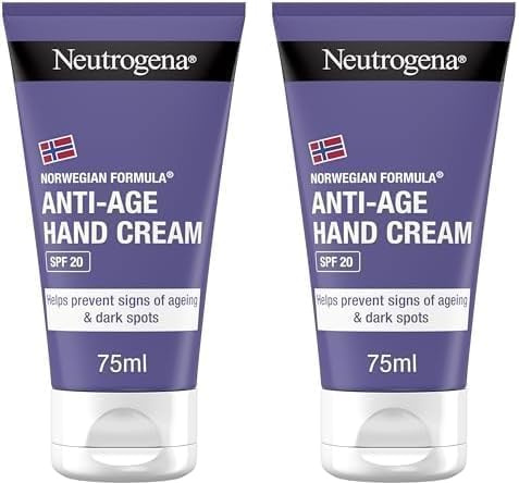 Neutrogena Norwegian Formula Anti-Age Hand Cream with SPF20 (2 x 75 ml), Hand Lotion with Fast-Absorbing Texture, Provides Intense Hydration and Helps Restore Skin's Suppleness