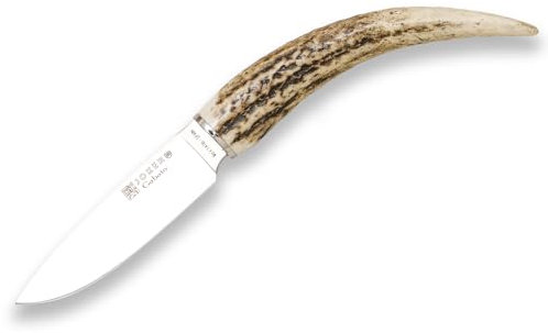 joker Coltello da caccia GABATO CC141, impugnatura in asta di cervo, lama da 9 cm, con fodero marrone, Utensile da pesca, caccia, campeggio ed escursionismo
