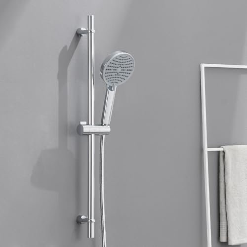 Ulytid Barra de Ducha 70 cm Acero Inoxidable con Ducha, Conjunto Barra de Ducha Para el Baño, Columna de Ducha para Bañera con Soporte y Flexo, Barra Ducha pared Distancia de Montaje Ajustable, Cromo