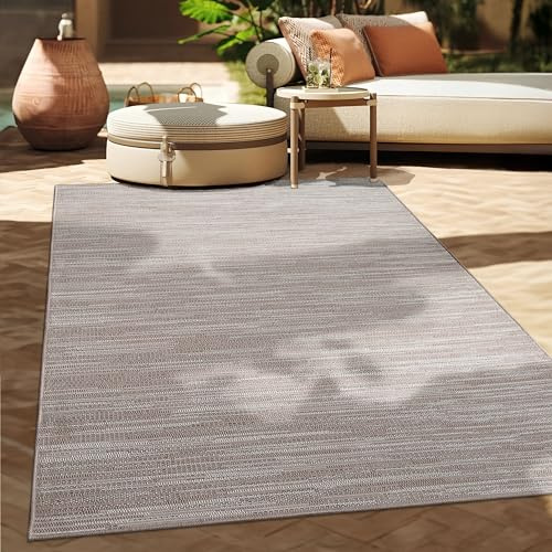 Paco Home Outdoor Teppich Flachgewebe Modern Boho-Style wetterfest & UV-beständig Ideal für Terrasse Balkon Wohnzimmer & Küche, Grösse:300x400 cm, Farbe:Beige 6