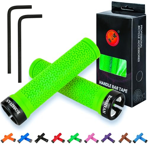 Rossivan Professional Bike Handlebar Grips, Mountain Bike Grips with Soft and Comfortable Anti-slip Rubber,Single Lock-on MTB Grips - Conquer Every Ride