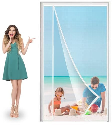 Tenda zanzariera per roulotte 120x205cm | porta zanzariera con bande magnetiche | porta zanzariera per roulotte | zanzariera magnetica | autochiudente Bianco