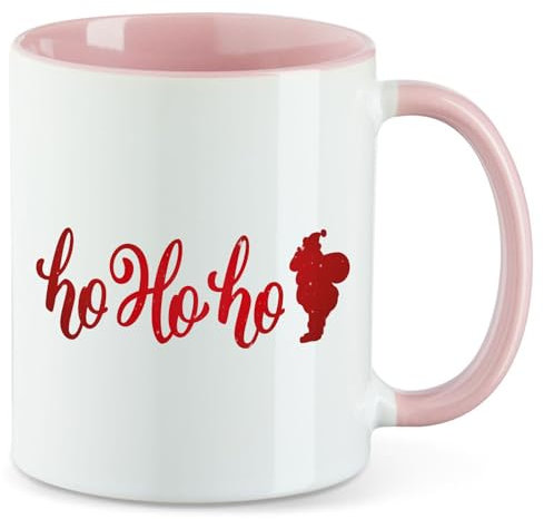 Huuraa Kaffeetasse Ho Ho Ho Weihnachtsmann Keramik Tasse Rosa 330ml mit Motiv zu Weihnachten