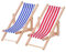 CAKEEYUM Miniatur Strandstuhl 2 Stück Holz Mini Deko Liegestuhl Puppen Liegestuhl Strandstuhl Handyhalter Mini Klappstuhl Sitz aus blau weißem Stoff ca. 11 x 5 cm