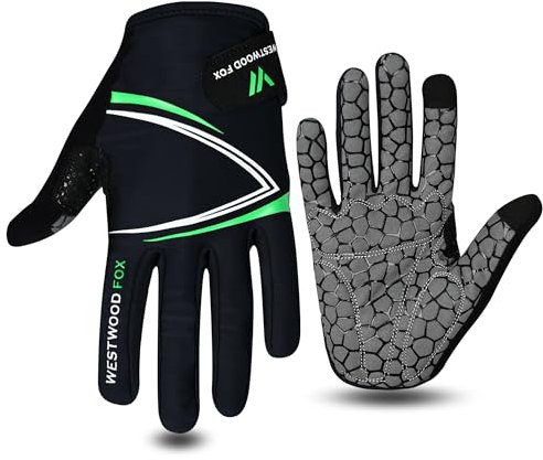 WESTWOOD FOX Vollfinger-Fahrradhandschuhe, gepolstert, rutschfester Touchscreen, stoßdämpfende Mountainbike-Handschuhe für Rennrad, MTB, Straßenrennen, Radfahren und Sporthandschuhe für Männer und