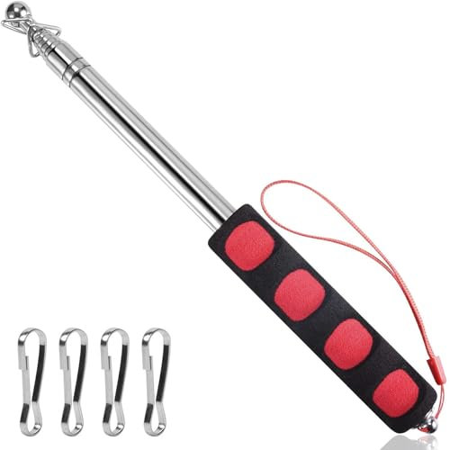 LICQIC 2.5 M Flag Stick, Telescopic Handheld Flagpoles, Portable Tour Guide Flag Pole with Lanyard and Clips, Stainless Steel Teaching Pointer Stick for Tour Guide Teaching (1 PCS)