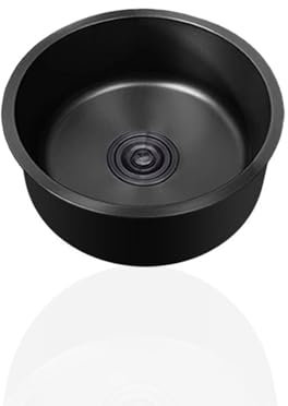 304 Edelstahl Spülbecken Klein Spüle Rund Küchenspülen Küche Edelstahlspüle 1 Becken Schwarz mit Abflussrohr Einbauart: Einbau von Oben und Unterbau (Ø 45cm)