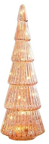 Albero di Natale in vetro con luci - Albero di Natale in vetro illuminato alimentato a batteria | Decorazioni da tavolo con luci notturne per albero di Natale per decorazioni per la casa sulla fi