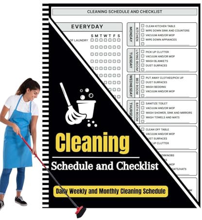 Reinigungsliste, Checklistenplan, Reinigungsplan und Checkliste - Tägliche Aufgabentabelle | Reinigungs-Checklisten-Planer und Organizer, 21,6 x 29,2 cm, tägliche, wöchentliche und monatliche Checklis