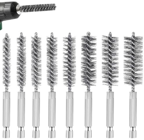 Taladro con Cepillo de Alambre, 8 piezas Cepillo para Orificios De Acero Inoxidable, 8 Tamaños de Diámetros de Cepillo de Alambre, para Cilindros para Limpiar Cilindros, Tubos