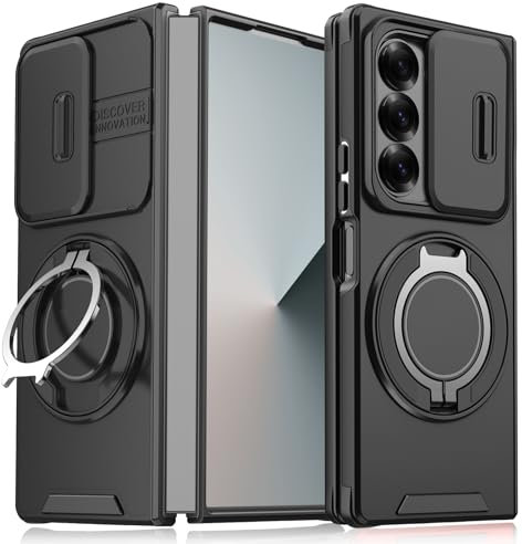 für Samsung Galaxy Z Fold 6 Hülle mit Mag-Safe, Z Fold 6 Hülle mit Magnetisch Ring Ständer Kameraschutz Case Schutzhülle Handytasche Handyhülle für Samsung Z Fold 6 5G (Schwarz)