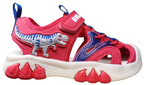 Bull Boys Sandali Dinosauro con Luci LED, Chiusura a Strappo, Vari Colori. NUMERAZIONE dal 26 al 35 (Rosso, Sistema Taglie Calzature EU, Bimbo (0-5 Anni), Numero, Media, 32)