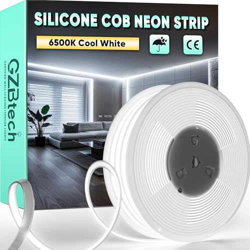 GZBtech AC 230V COB LED Streifen 20M, Silikon Weiß 6500K Wasserdicht 286LEDs/M Dimmbar Outdoor Neon Lichtleiste LED Strip Light für Schlafzimmer, Wand, Küche, Wohnzimmer,CE-zertifiziert
