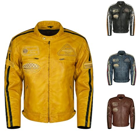 Générique Veste moto en cuir d'agneau pour homme Style Café Racer et Harley Custom Cirage vintage à la main avec certification CE