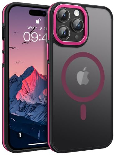 GUAGUA Cover Magnetico per iPhone 14 Pro Max, Custodia iPhone 14 Pro Max Compatibile con MagSafe, Opoco Protettivo Case Sottile Anti-Graffio Glassato Traslucido Antiurto 6,7 Pollici, Rosa Calda
