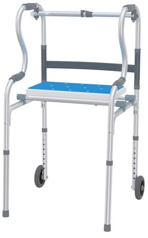 TATIVALO Faltbarer Gehwagen für Senioren mit 2 Rädern - Höhenverstellbarer Gehwagen aus Aluminium, Tragkraft bis 180 kg, Rutschfester schmaler Gehwagen für den Heimgebrauch, Ergonomische Stehhilfe