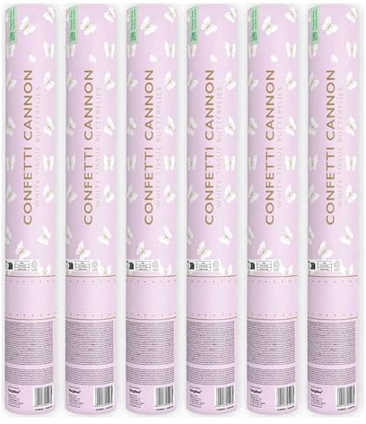 PIRO89 - Tubo Sparacoriandoli con coriandoli a forma di Farfalle Bianche, per Comunione, Fidanzamento, Matrimonio, Anniversario (6 pz.)