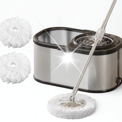 EDRAN Serpillère Seau Essoreur Mop INOX – Lavage Sol, Système d'essorage Manuel activé par Le Manche Serpillière Microfibre 100%
