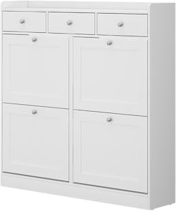 Vicco Schuhkipper Vitto, Weiß, 100 x 99.5 cm | mit 3 Schubladen & 4 Klappfächern, zur platzsparenden Aufbewahrung von Schuhen und Accessoires