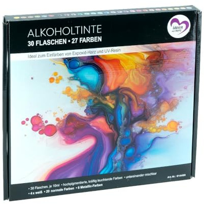 Ideen mit Herz | Alkoholtinte | flüssige Epoxidharz-Farbe | Alcohol Ink | hochpigmentiert | ergiebig | 27 Farben | je 10 ml