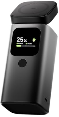 sharge Magsafe Charging Station 65W Portable Charger, Qi2 Certified 15W 2-in-1 Magnetic Charging Stand, 15000mAh/55.5Wh with Smart Display for iPhone 17/16 Series and More
