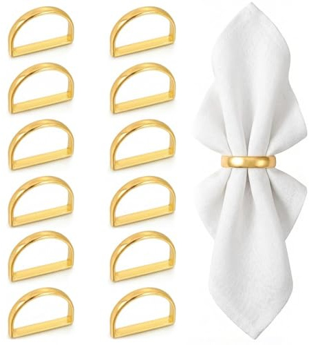 Gold Napkin Rings Set of 12 - Metal Semicircle Napkin Rings,For Table Setting Decorations Weddings, Candlelight Dinner, Birthday, Anniversary, Valentine, Thanksgiving Holiday Dinner Party