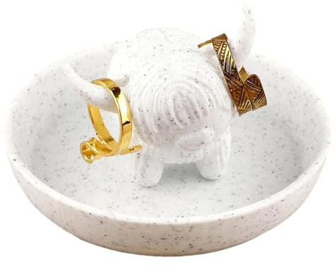 GIONAR Highland Cow Ring Holder Dish, Boho Jewelry Organizer & Trinket Tray for Women, Decorative Farmhouse Ring Holders for Jewelry, Bathroom Desk Vanity Decor