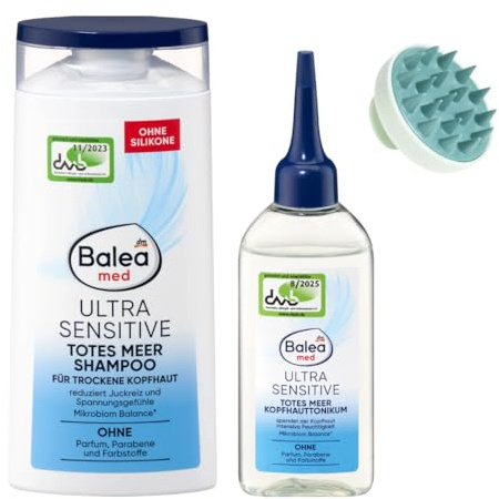 2 teilege Set: Shampoo Totes Meer Ultra Sensitive, 250 ml + Kopfhaut Tonikum Ultra sensitive Totes Meer, 100 ml + Bonus Kopfhautbürste