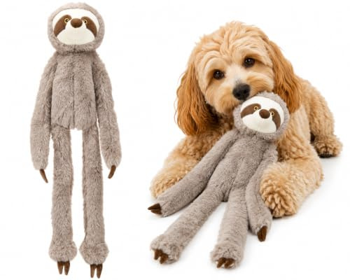 Flamingo Hundespielzeug - Lavu Faultier Taupe S - weiches Plüsch mit Quietscher - Hundespielzeug - 16x10x56cm