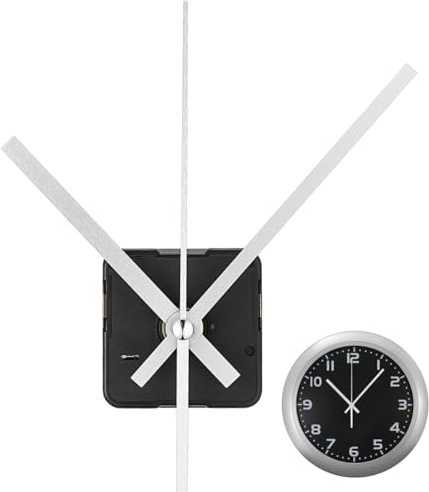 POPETPOP Uhrwerk für Wanduhr lautlos, Quarz Uhrwerk mit Silber Zeigern | Geräuschloses Quarz Uhrwerk, 11mm Gewindelänge, mit silbernen Metallzeigern, ideal für DIY Wanduhren, einfaches Reparatur Set