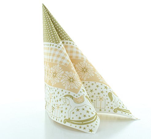Sovie HORECA Serviette Calypso in Gold-Beige aus Linclass® Airlaid, Weihnachtsserviette stoffähnlich, ideal für Winterfeiern & Weihnachten, 40x40cm, 50 Stück