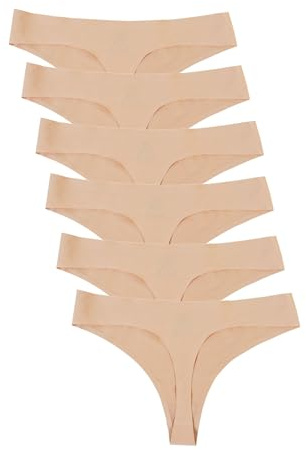 Bolivelan Womens Mid-Rise Seamless Thongs Comfy Underwear G-Strings Panties (Nude,US5)