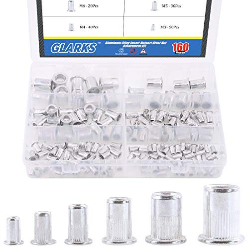 Glarks - Kit surtido de tuercas de remache de 160 piezas de aleación de aluminio M3 M4 M5 M6 M8 M10 con rosca métrica
