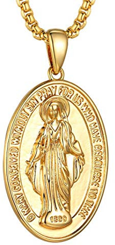 GoldChic Goldkette Damen Jungfrau Maria Kette Gold Wundertätigemedaillemitkette Kettenanhänger Heilige Maria Medaille Halskette 56CM Venezianierkette Kupfer Religiöser Amulett Modeschmuck für Ostern