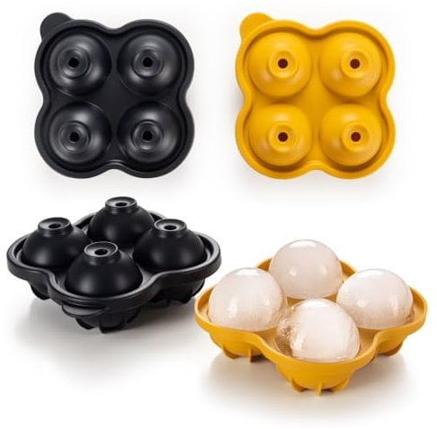 Blumtal Silikon Eiskugelform 2x4er XXL - Eiswürfel Rund Ø 5 cm - Runde Eiswürfelform 2x - BPA freie Silikonform Eiswürfel groß&rund - Ice Ball Maker - Eiskugelformer 2x - Black Blue & Spicy Mustard